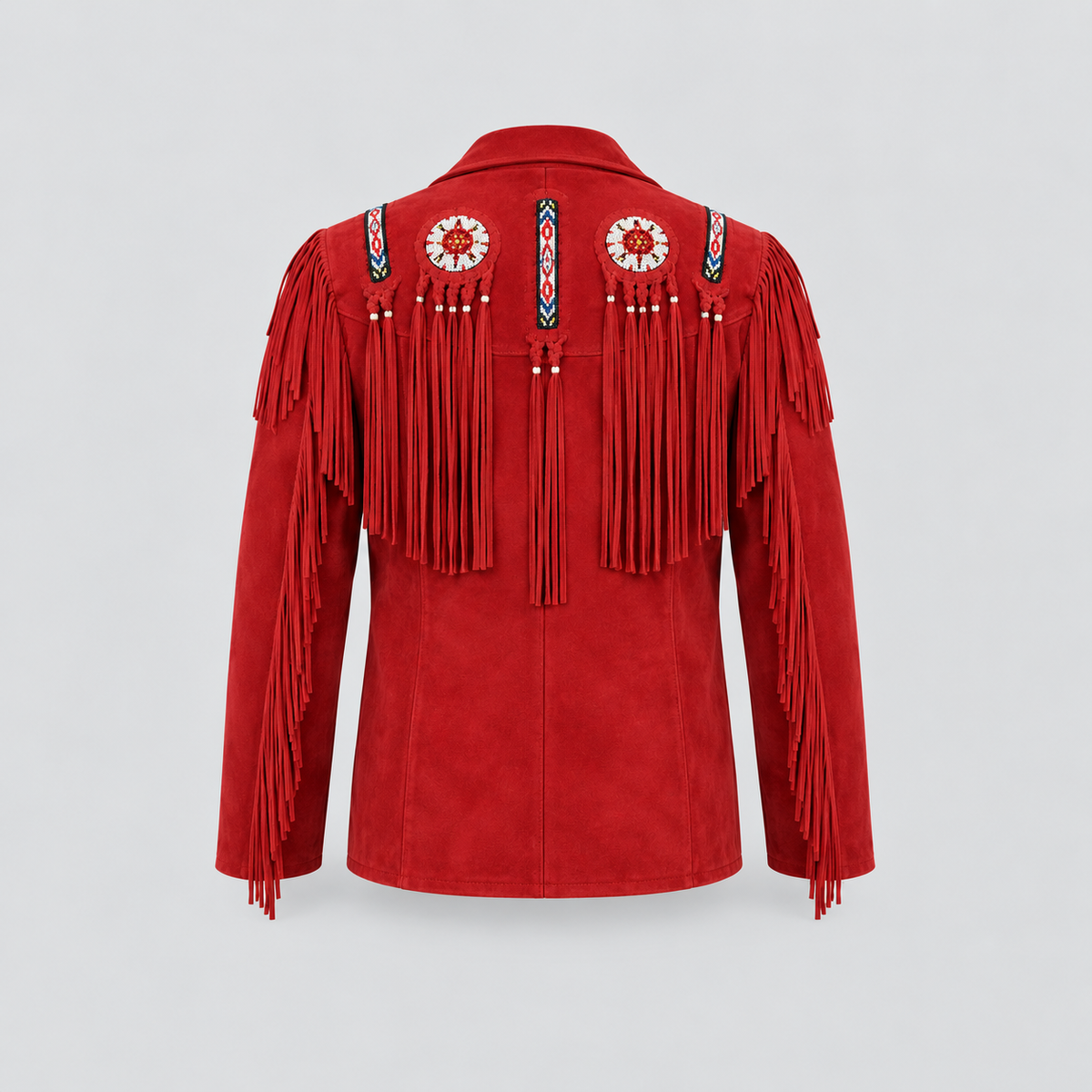 Men's Mesa Tan Suede Tribal Beaded Fringe Coat