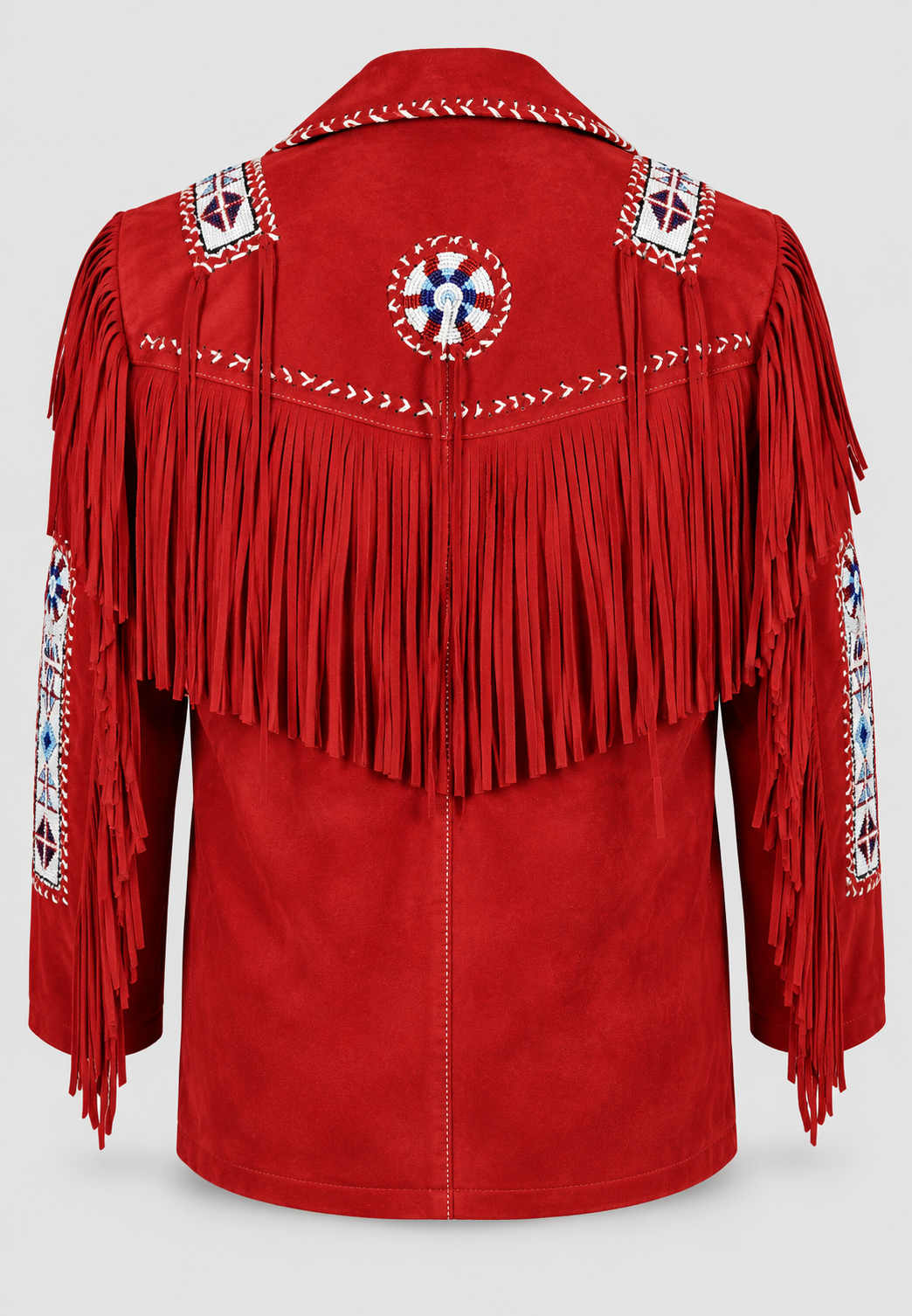 Men's Ghost White Suede Native Beaded Fringe Jacket