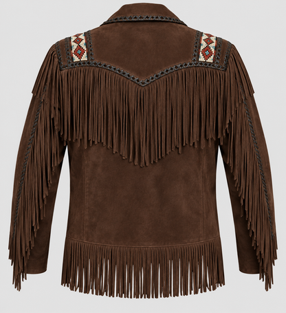 Men's El Dorado Cream Suede Beaded Fringe Coat
