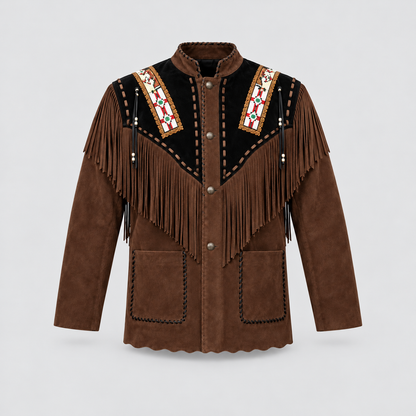 Men's Canyon Tan Two-Tone Beaded Bone-Pipe Western Jacket
