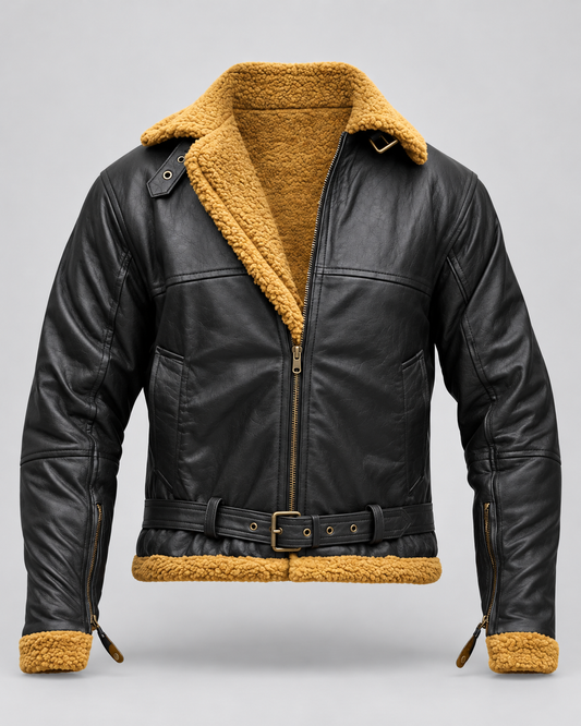 Men's B3 aviator pilot shearling jacket in brown leather