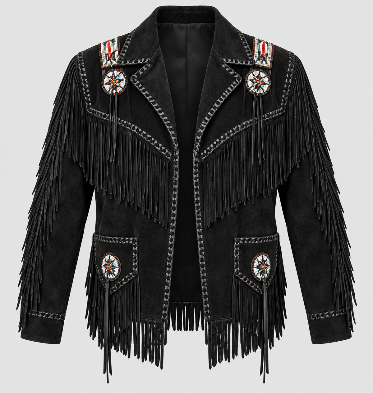Men's El Dorado Cream Suede Beaded Fringe Coat