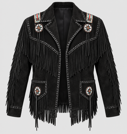 Men's El Dorado Cream Suede Beaded Fringe Coat