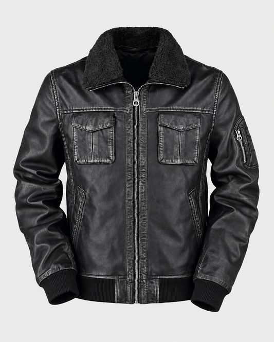 Men's cafe racer black leather jacket