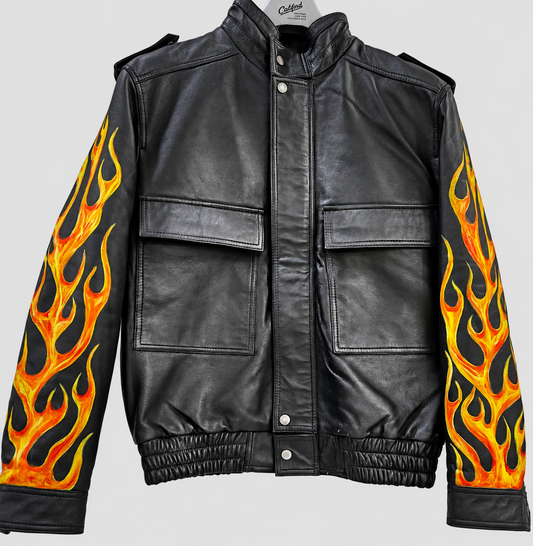Classic sheepskin leather biker jacket