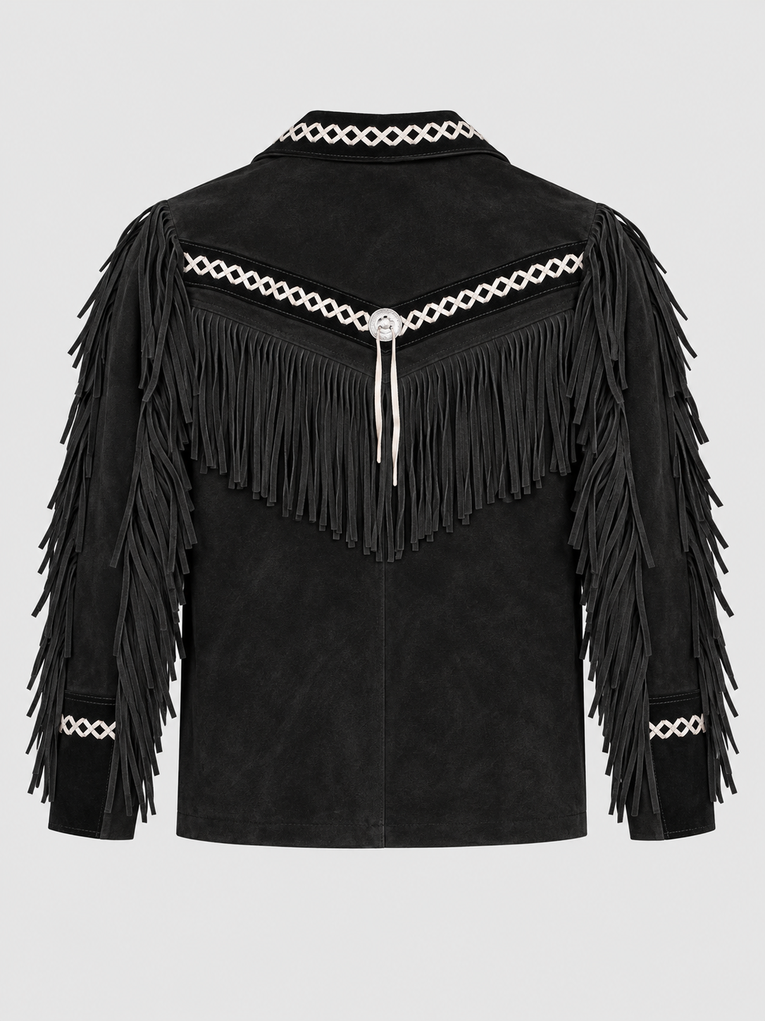 Men's Outlaw High-Contrast Whipstitched Concho Fringe Jacket