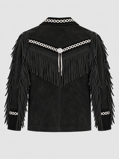 Men's Outlaw High-Contrast Whipstitched Concho Fringe Jacket