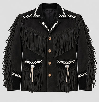 Men's Outlaw High-Contrast Whipstitched Concho Fringe Jacket