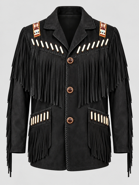 Men's Shadow Warrior Native Beaded Bone-Pipe Jacket
