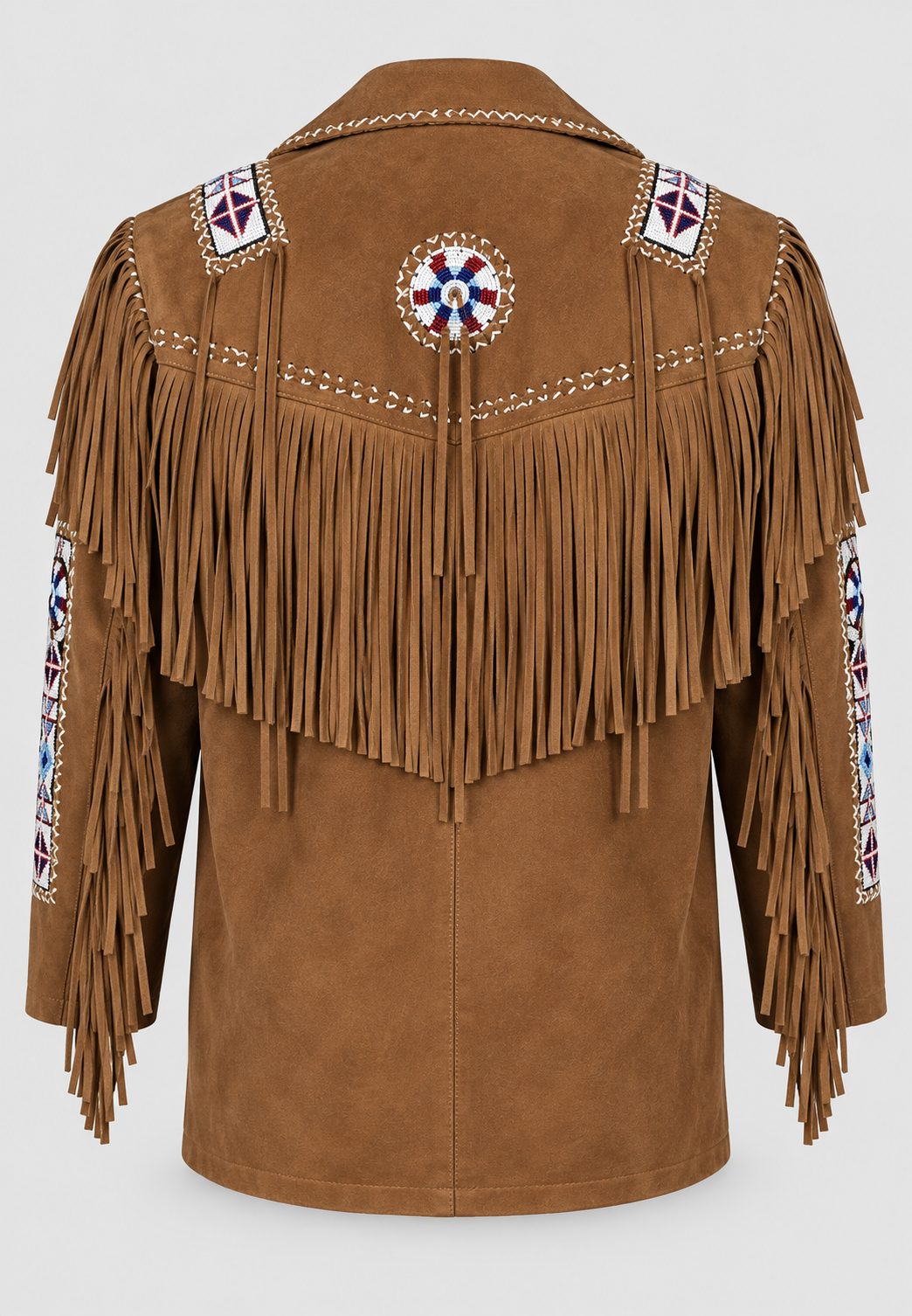 Men's Ghost White Suede Native Beaded  Fringe Jacket