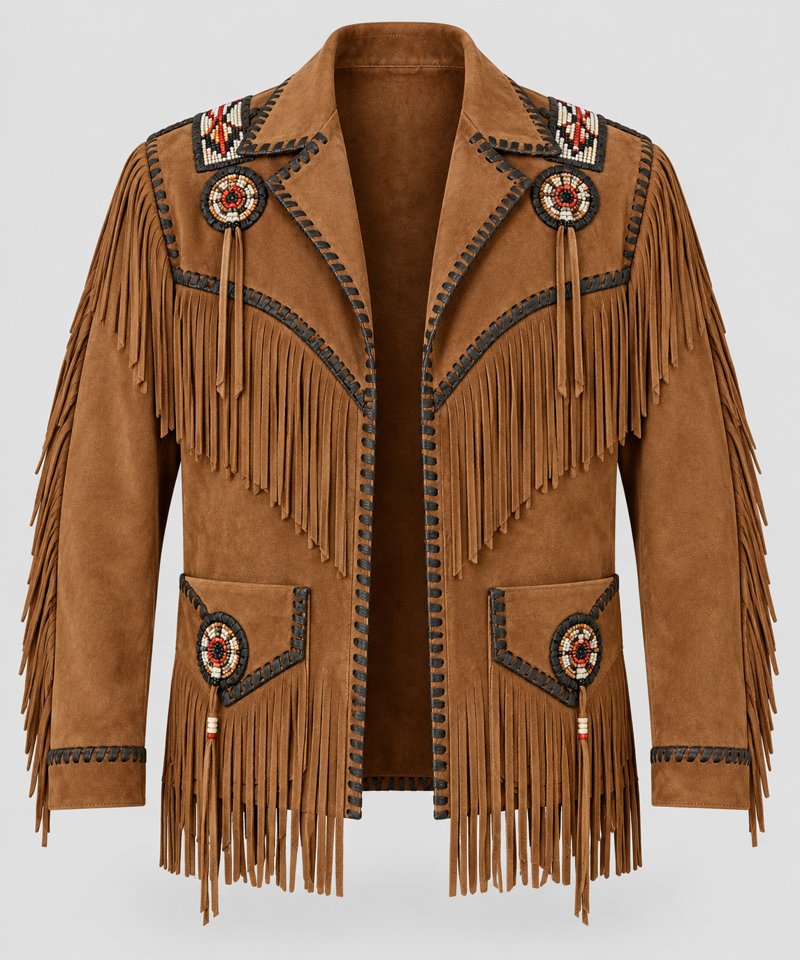Men's El Dorado Cream Suede Beaded Fringe Coat