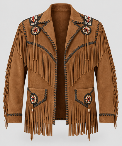 Men's El Dorado Cream Suede Beaded Fringe Coat