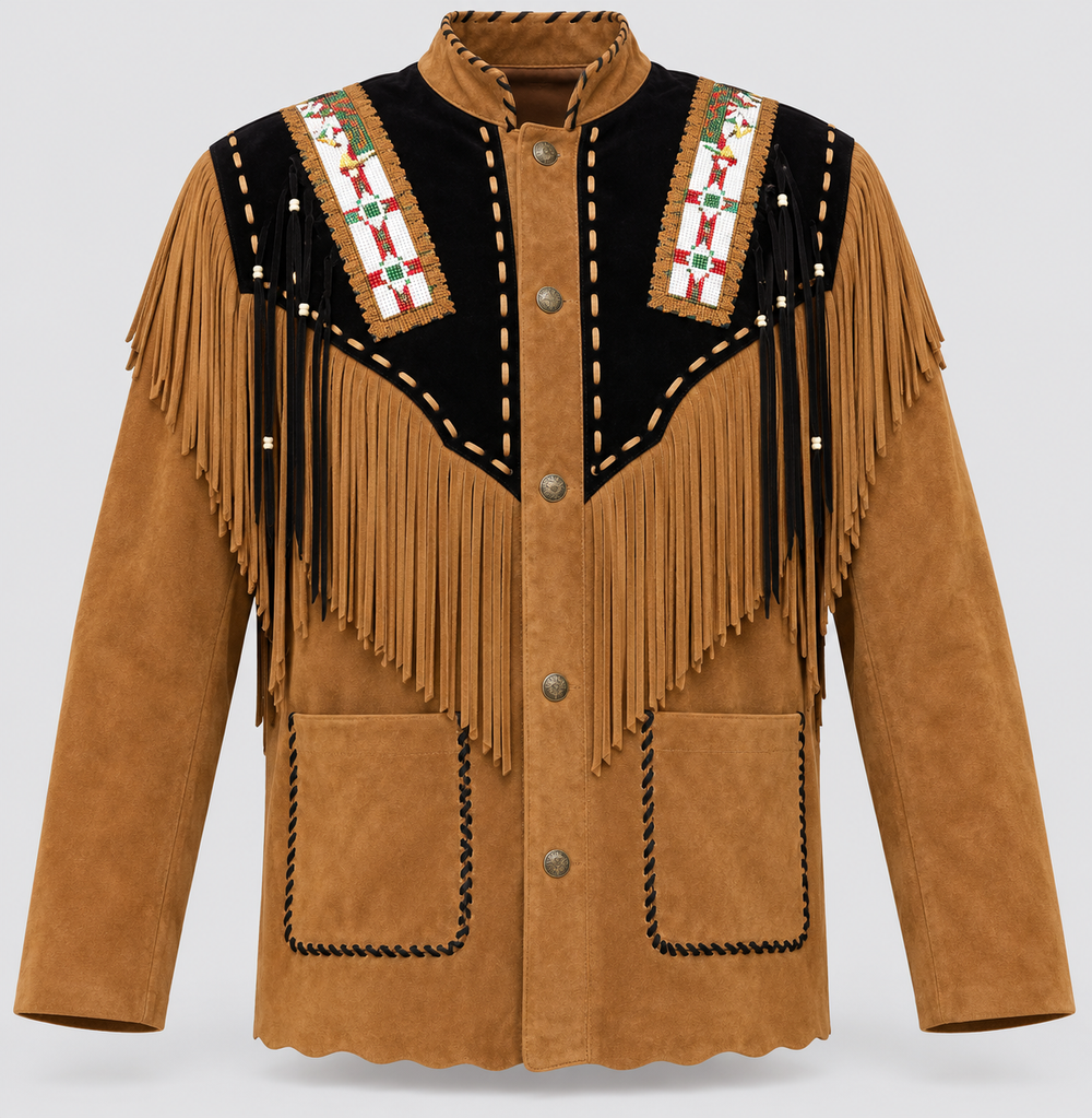Men's Canyon Tan Two-Tone Beaded Bone-Pipe Western Jacket