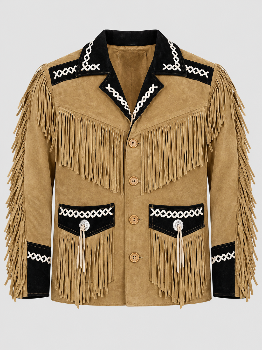 Men's Outlaw High-Contrast Whipstitched Concho Fringe Jacket