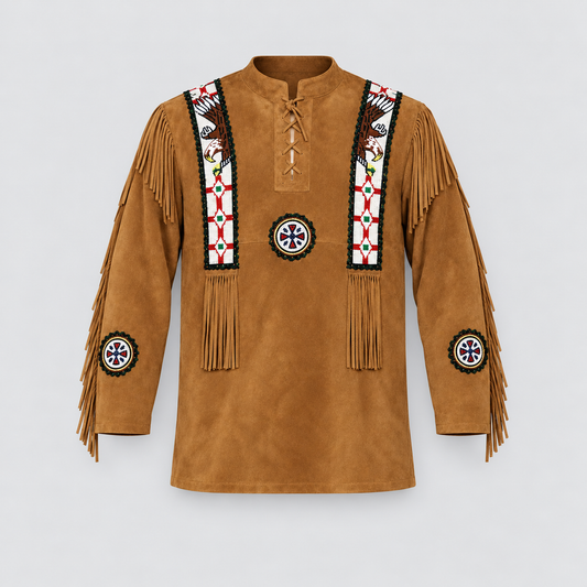 Men's Saddle Suede Beaded Eagle Emblem Frontier War Jakcet