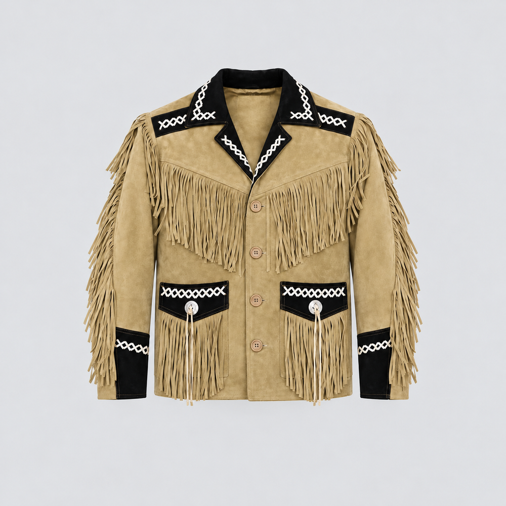 Men's Outlaw High-Contrast Whipstitched Concho Fringe Jacket