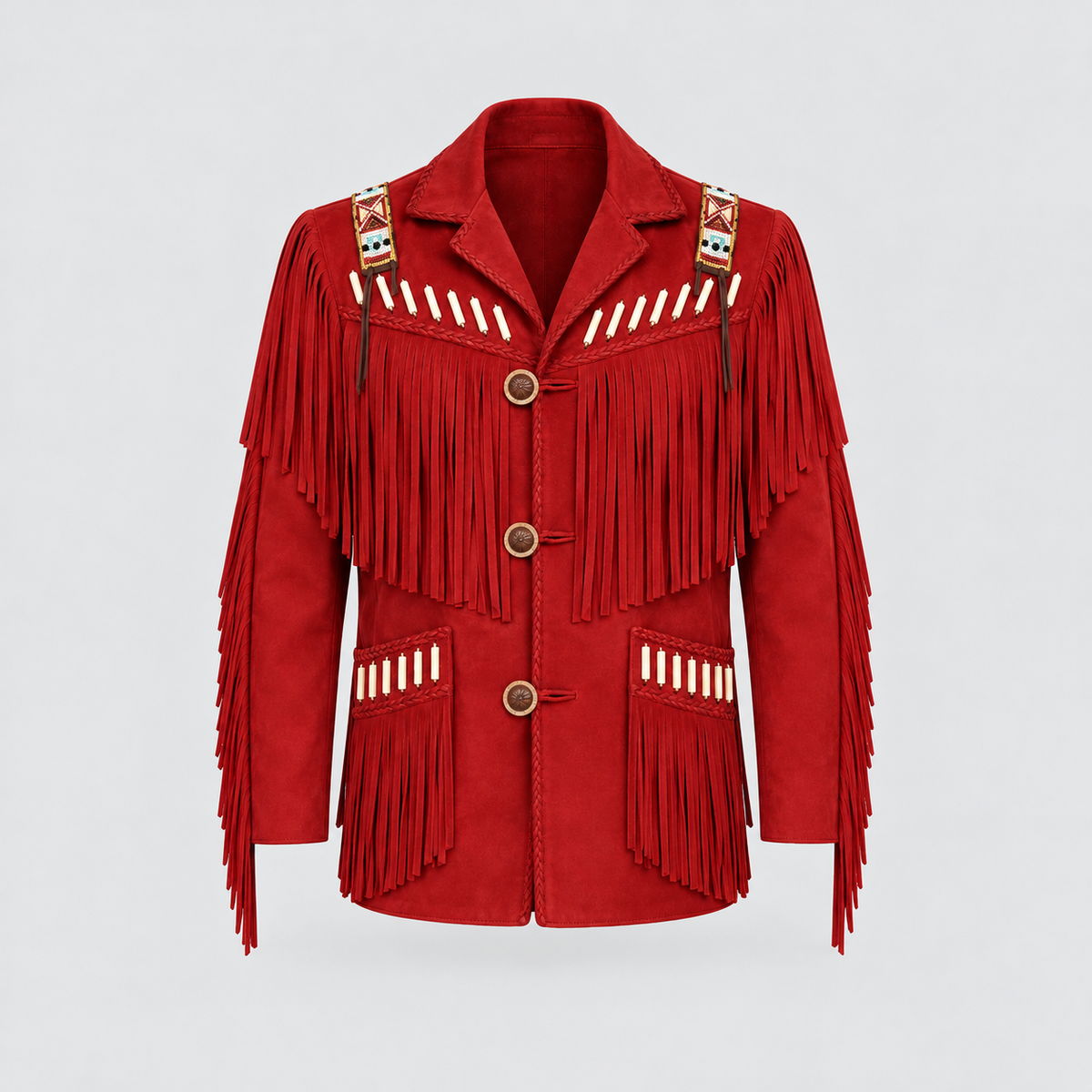 Men's Shadow Warrior Native Beaded Bone-Pipe Jacket