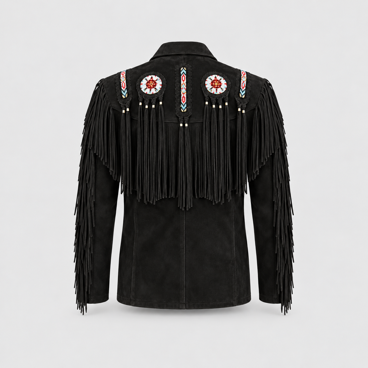 Men's Mesa Tan Suede Tribal Beaded Fringe Coat