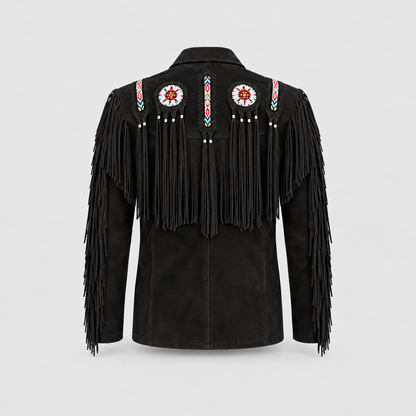 Men's Mesa Tan Suede Tribal Beaded Fringe Coat