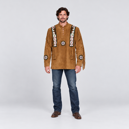 Men's Saddle Suede Beaded Eagle Emblem Frontier War Jakcet