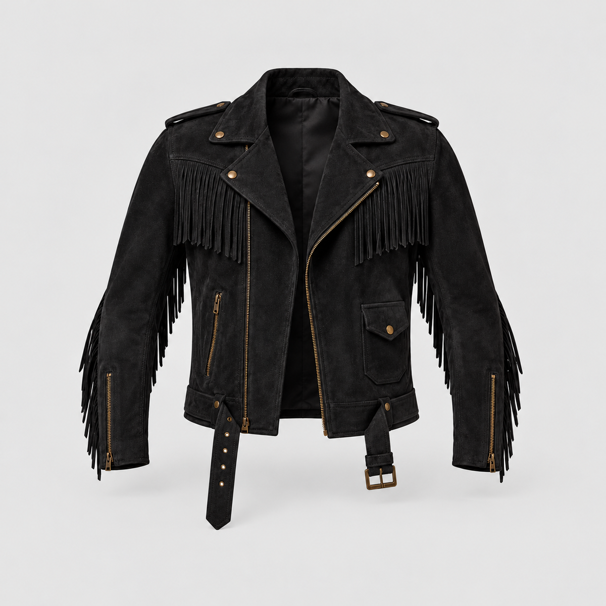 Men's Rust Suede Asymmetrical Western Fringe Jacket