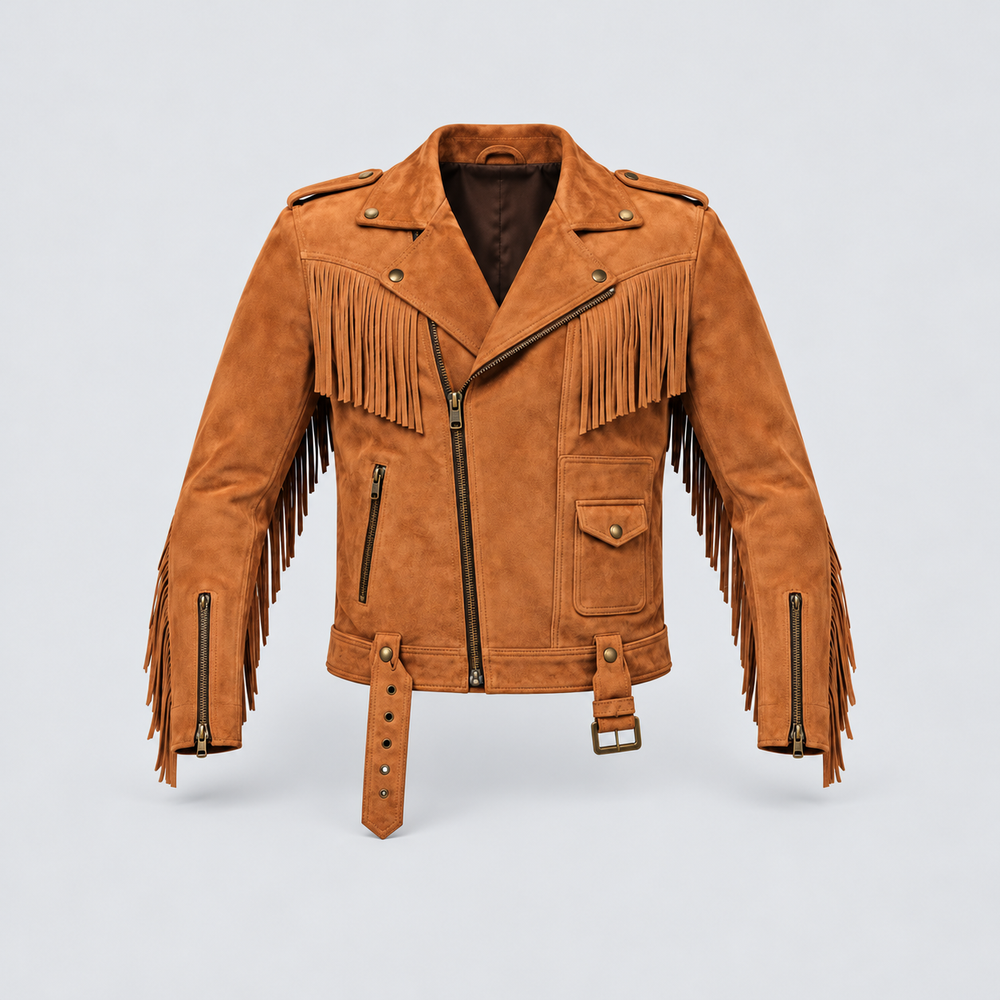 Men's Rust Suede Asymmetrical Western Fringe Jacket