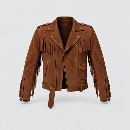 Men's Rust Suede Asymmetrical Western Fringe Jacket