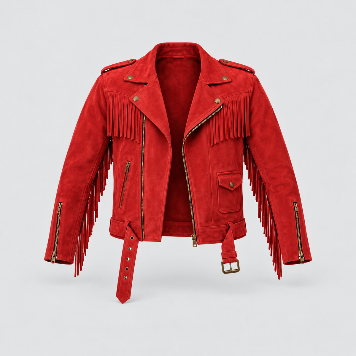 Men's Rust Suede Asymmetrical Western Fringe Jacket