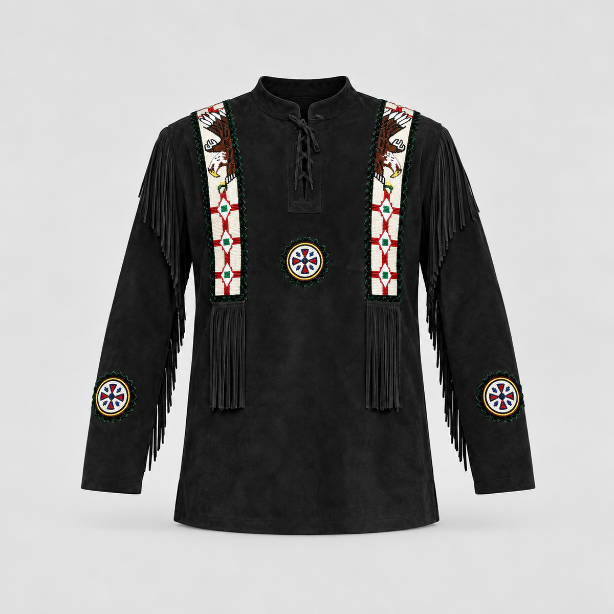 Men's Saddle Suede Beaded Eagle Emblem Frontier War Jakcet