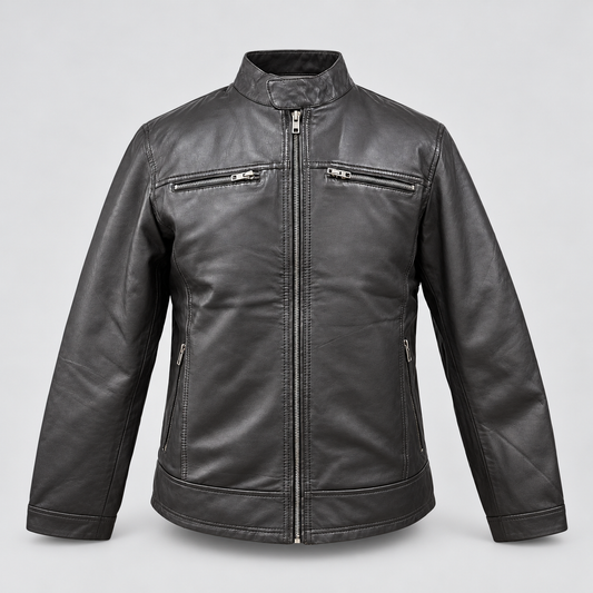 Printed Sheepskin Leather Biker Jacket