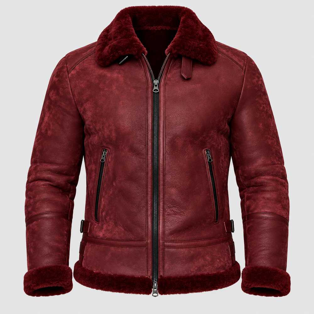 Luke burgundy leather shearling jacket