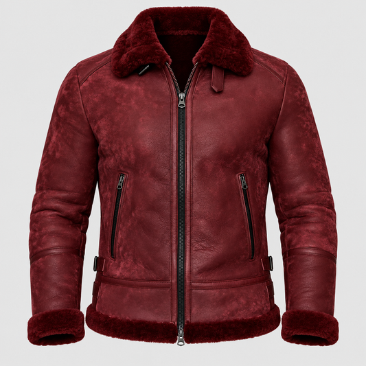 Luke burgundy leather shearling jacket