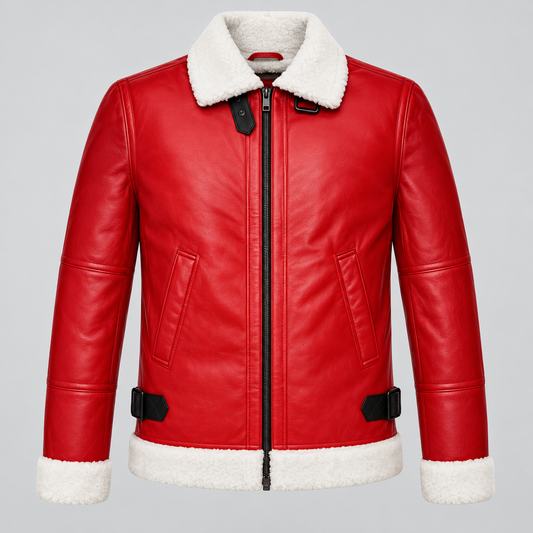 Raven red aviator shearling jacket