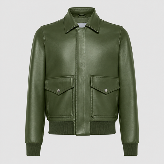Rustic Raider A2 green leather bomber jacket