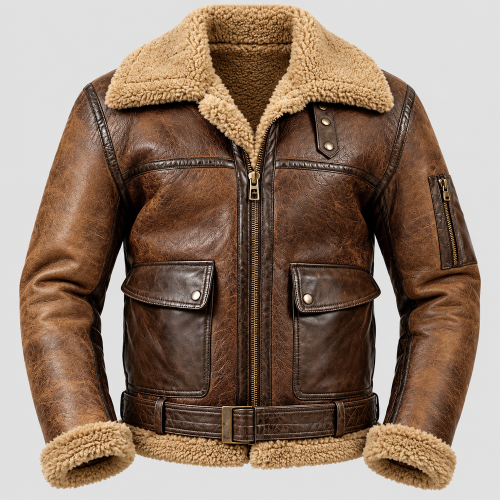 Arnold B-6 aviator distressed brown leather bomber jacket
