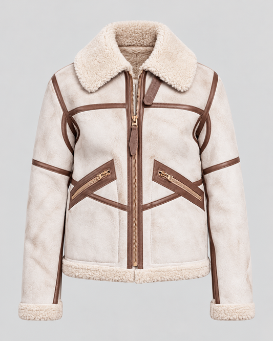 Men's aviator waxed white leather jacket