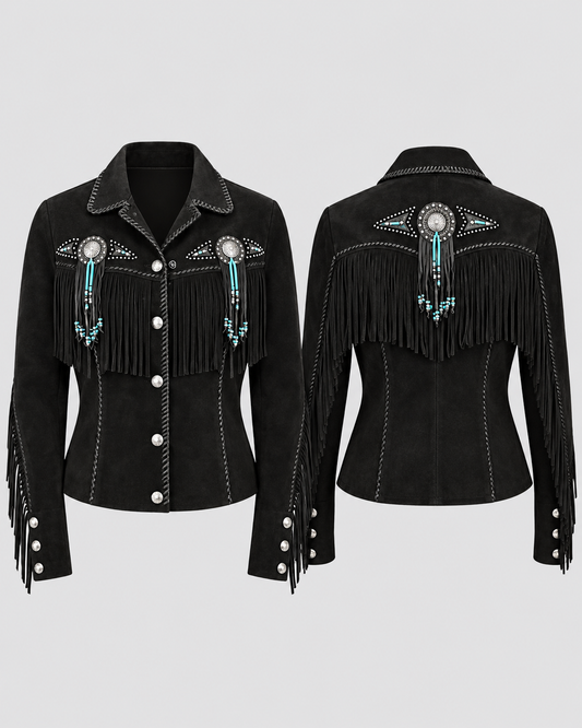 Women's fringe suede leather jacket