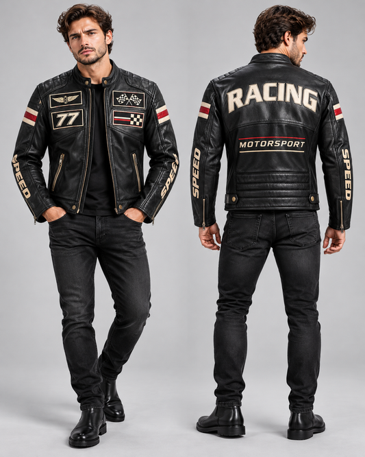 Men's vintage 77 racing leather jacket