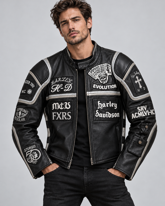 Men's vintage black and red racing leather jacket