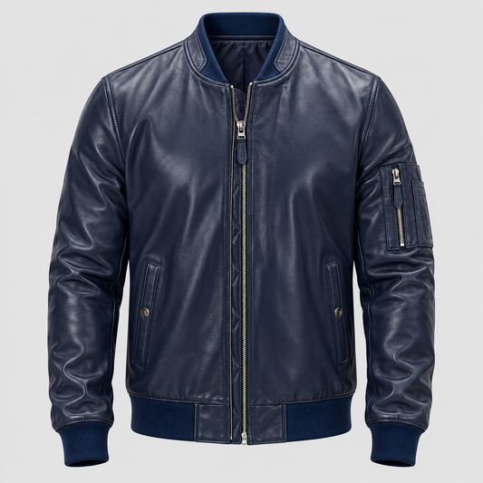 Blaze MA-1 blue leather bomber jacket