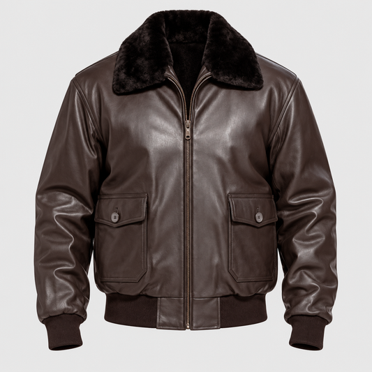 Bravo G-1 brown leather bomber jacket with fur collar
