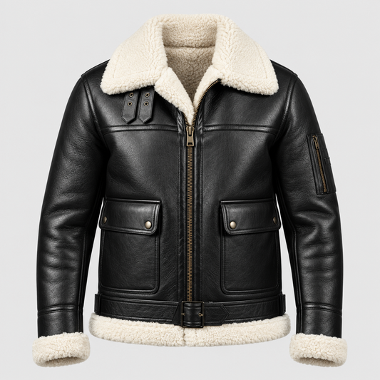 Arnold B-6 aviator black leather bomber jacket