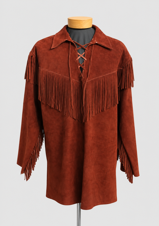 Men's buckskin cowboy leather war shirt
