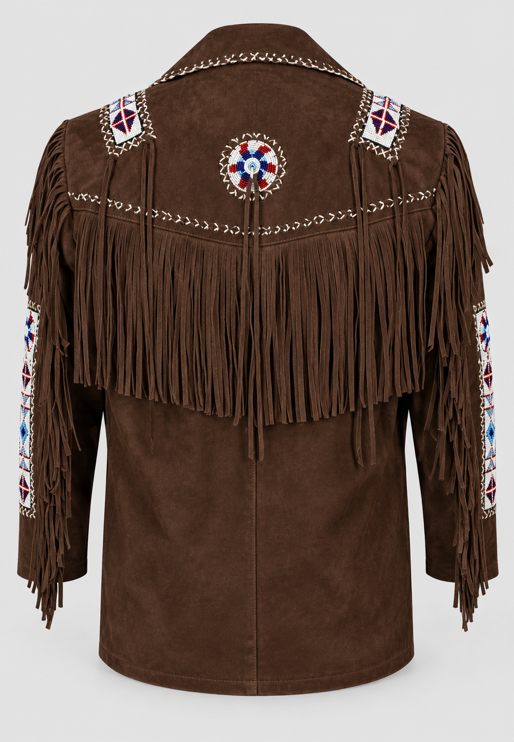 Men's Ghost White Suede Native Beaded  Fringe Jacket