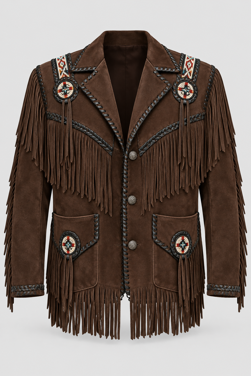 Men's El Dorado Cream Suede Beaded Fringe Coat