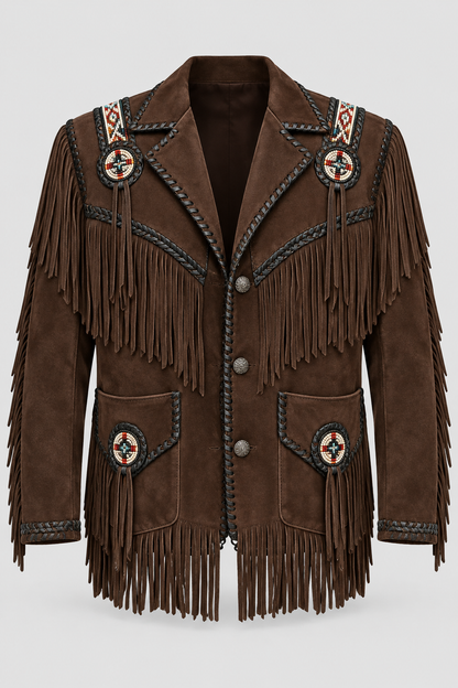 Men's El Dorado Cream Suede Beaded Fringe Coat