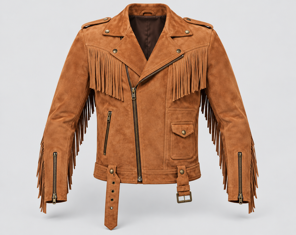 Men's Rust Suede Asymmetrical Western Fringe Jacket