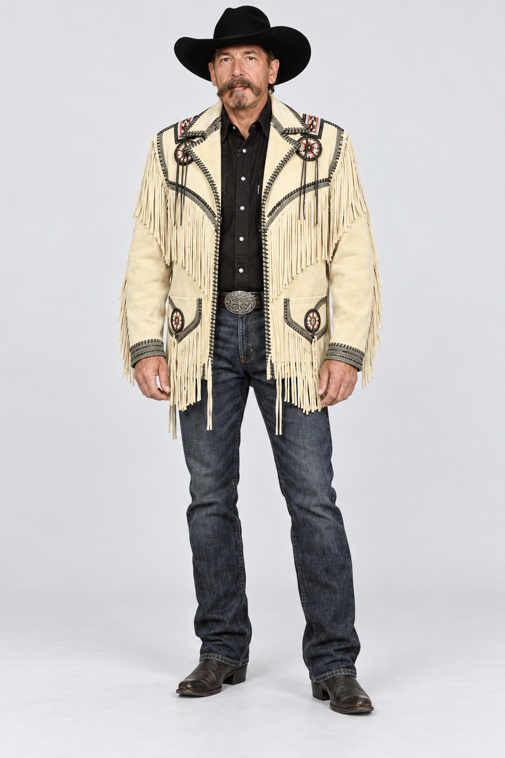 Men's El Dorado Cream Suede Beaded Fringe Coat