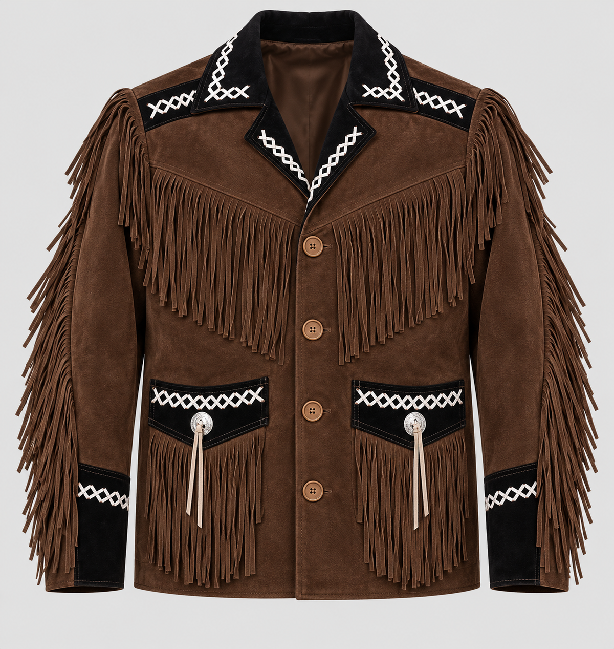 Men's Outlaw High-Contrast Whipstitched Concho Fringe Jacket