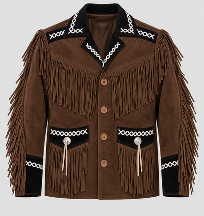 Men's Outlaw High-Contrast Whipstitched Concho Fringe Jacket